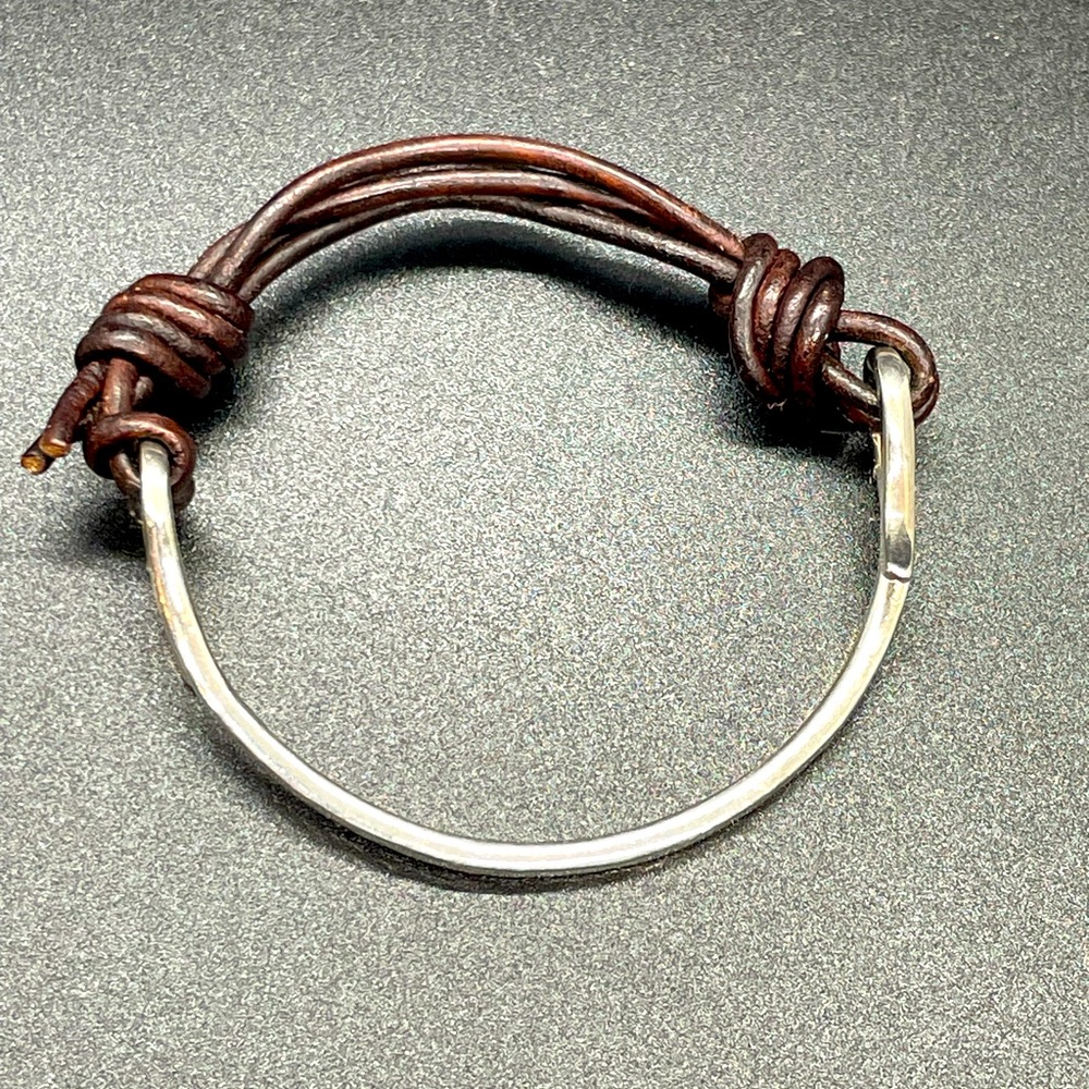 James Avery brown leather As You Wish hammered silver bracelet
